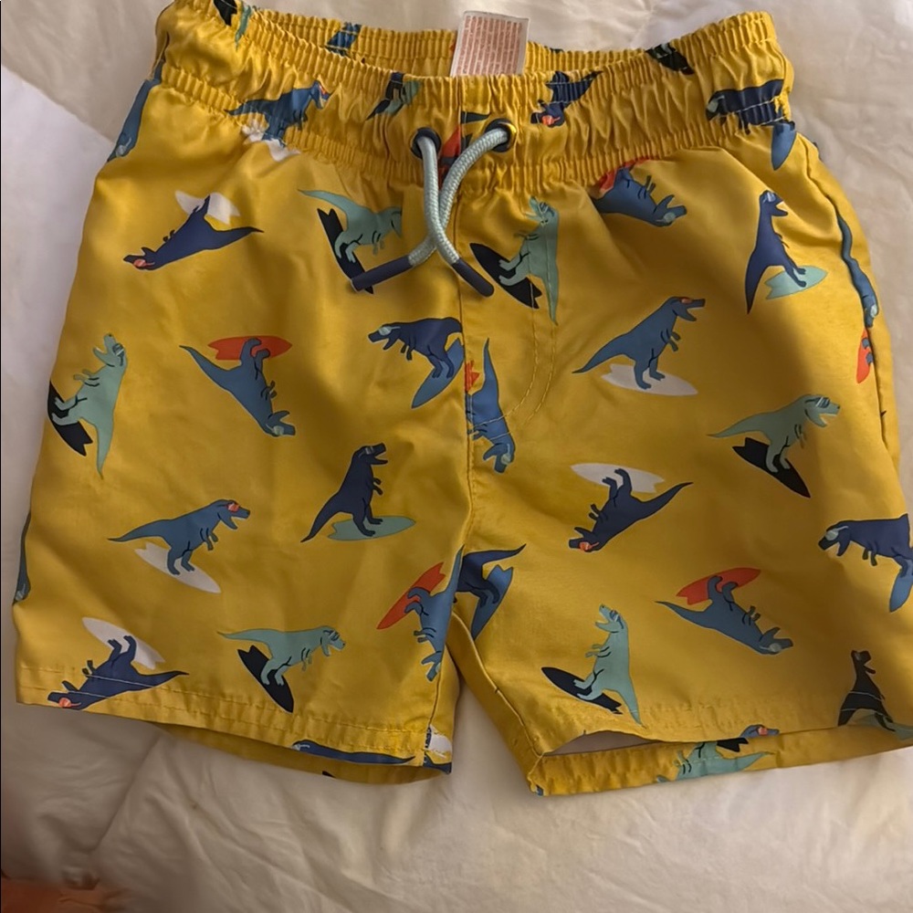 Kids Dinosaur Print Yellow Swim Shorts